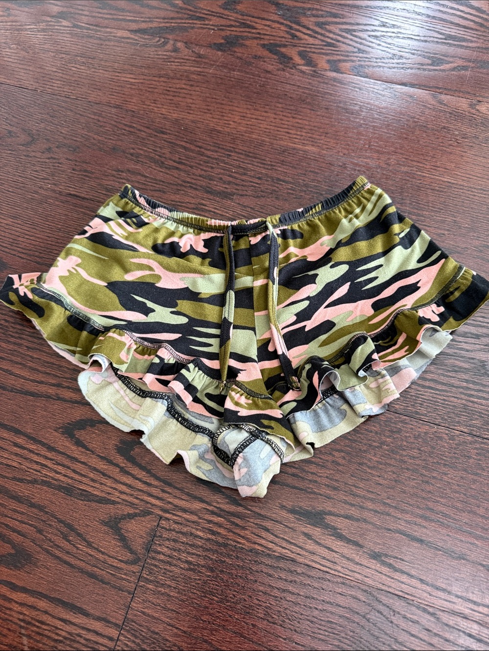 Girls' Olive & Pink Camo Ruffle Shorts